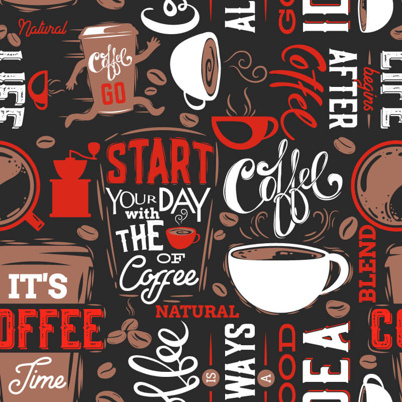 Koffie in rode letters — volledig ontwerp