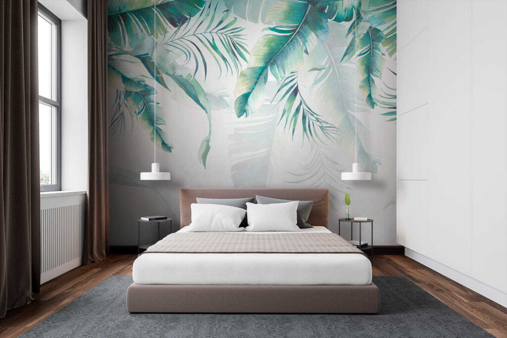 Turquoise bladeren boven wit — interieur 6
