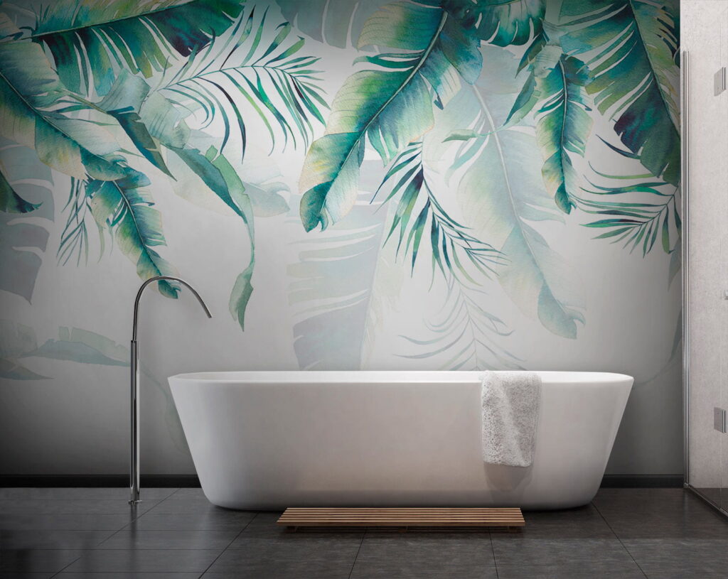 Turquoise bladeren boven wit — interieur 10