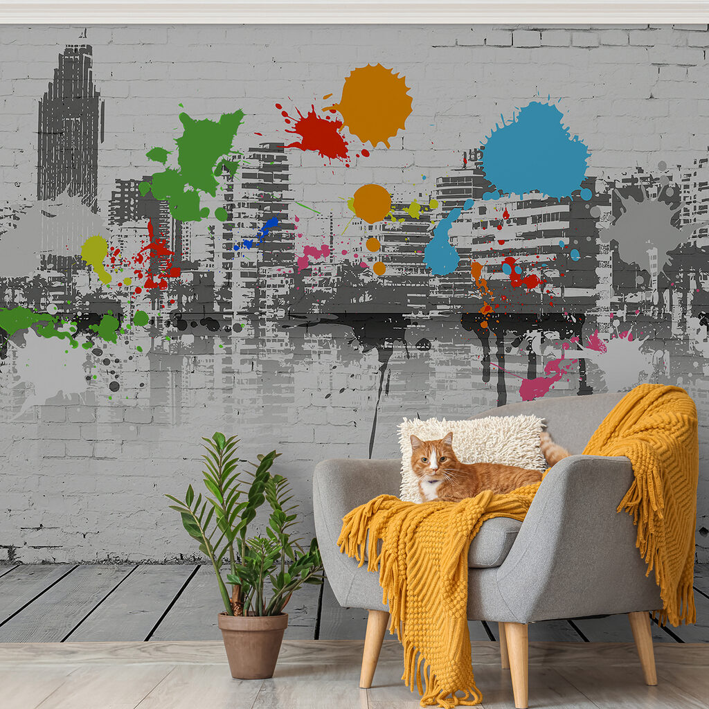 Stadsilhouet met kleurrijke verfspatten — interieur 3