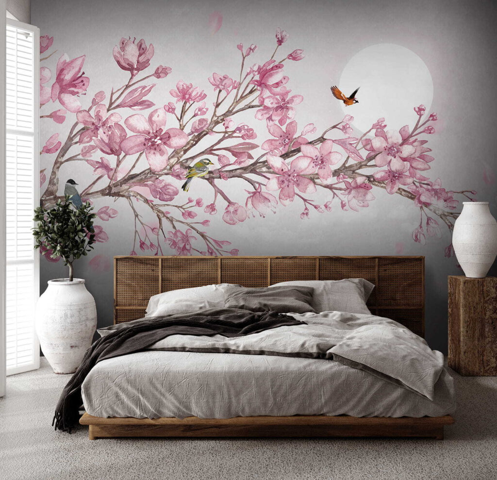 Vogels op bloesemtak, maanlicht — interieur 3