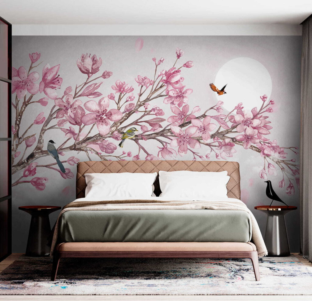 Vogels op bloesemtak, maanlicht — interieur 4