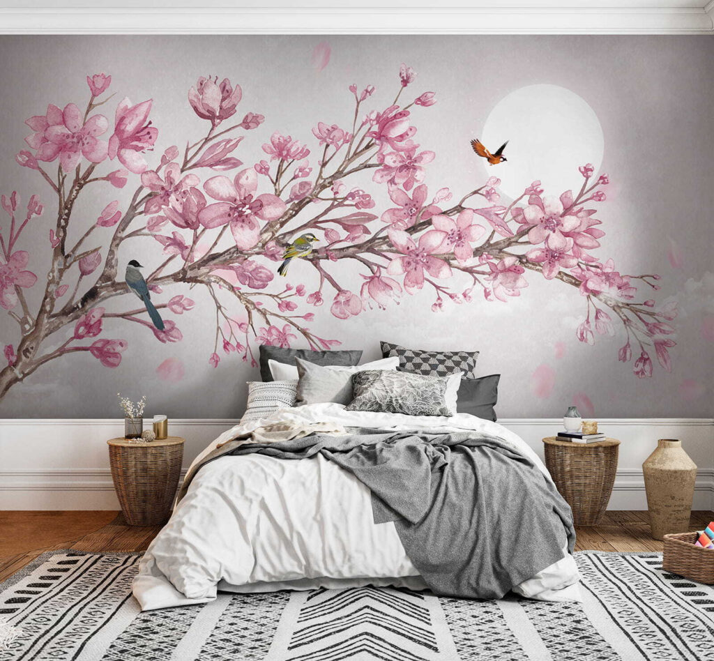 Vogels op bloesemtak, maanlicht — interieur 5