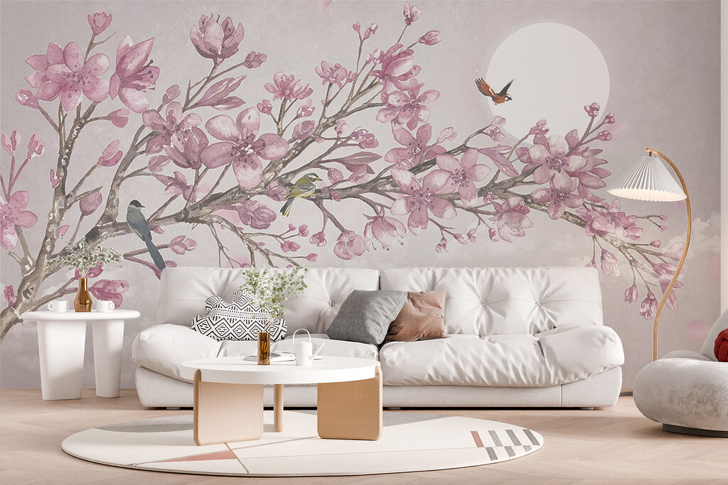 Vogels op bloesemtak, maanlicht — interieur 12