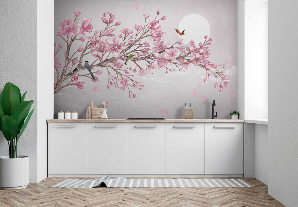Vogels op bloesemtak, maanlicht — interieur 8