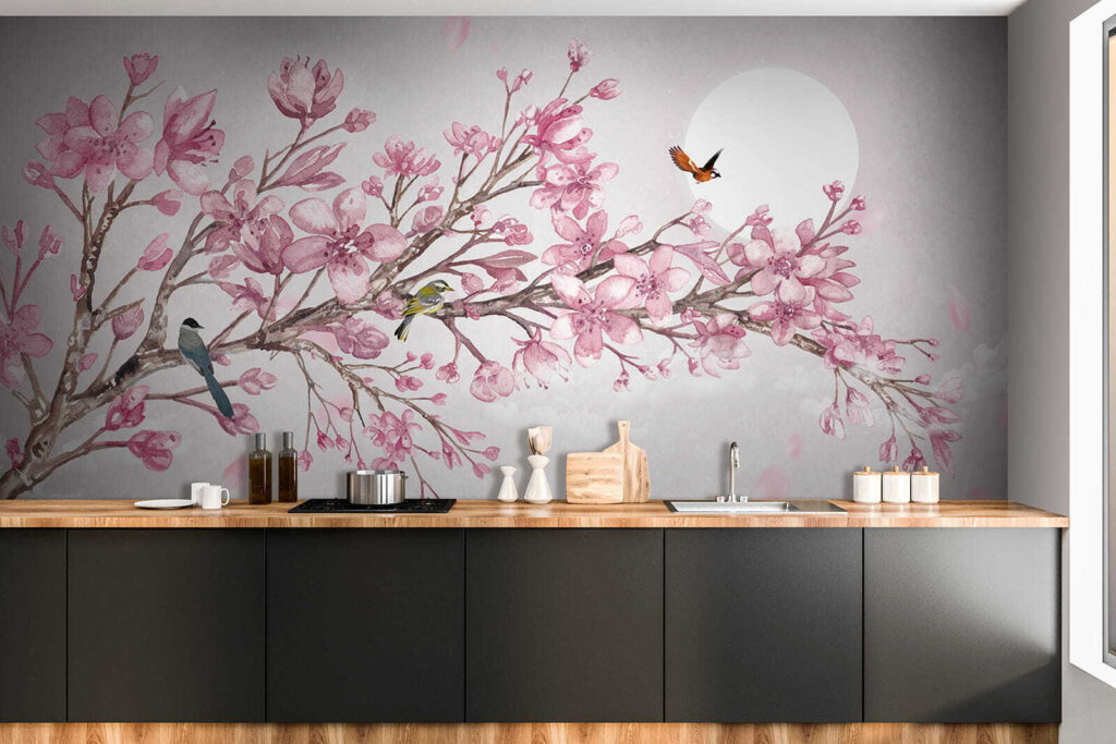 Vogels op bloesemtak, maanlicht — interieur 9