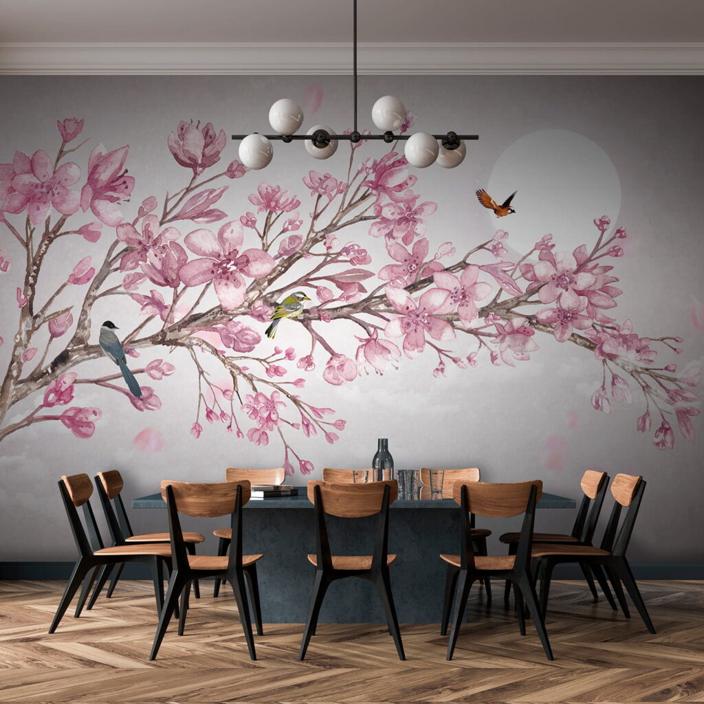 Vogels op bloesemtak, maanlicht — interieur 10