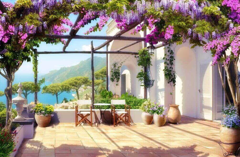 Onder de bloeiende pergola — volledig ontwerp