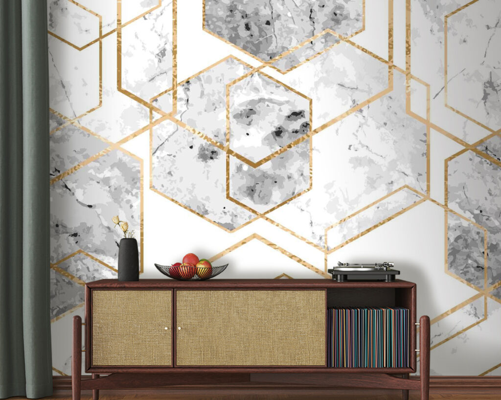 Zeshoeken met goudkleurige randen — interieur 1