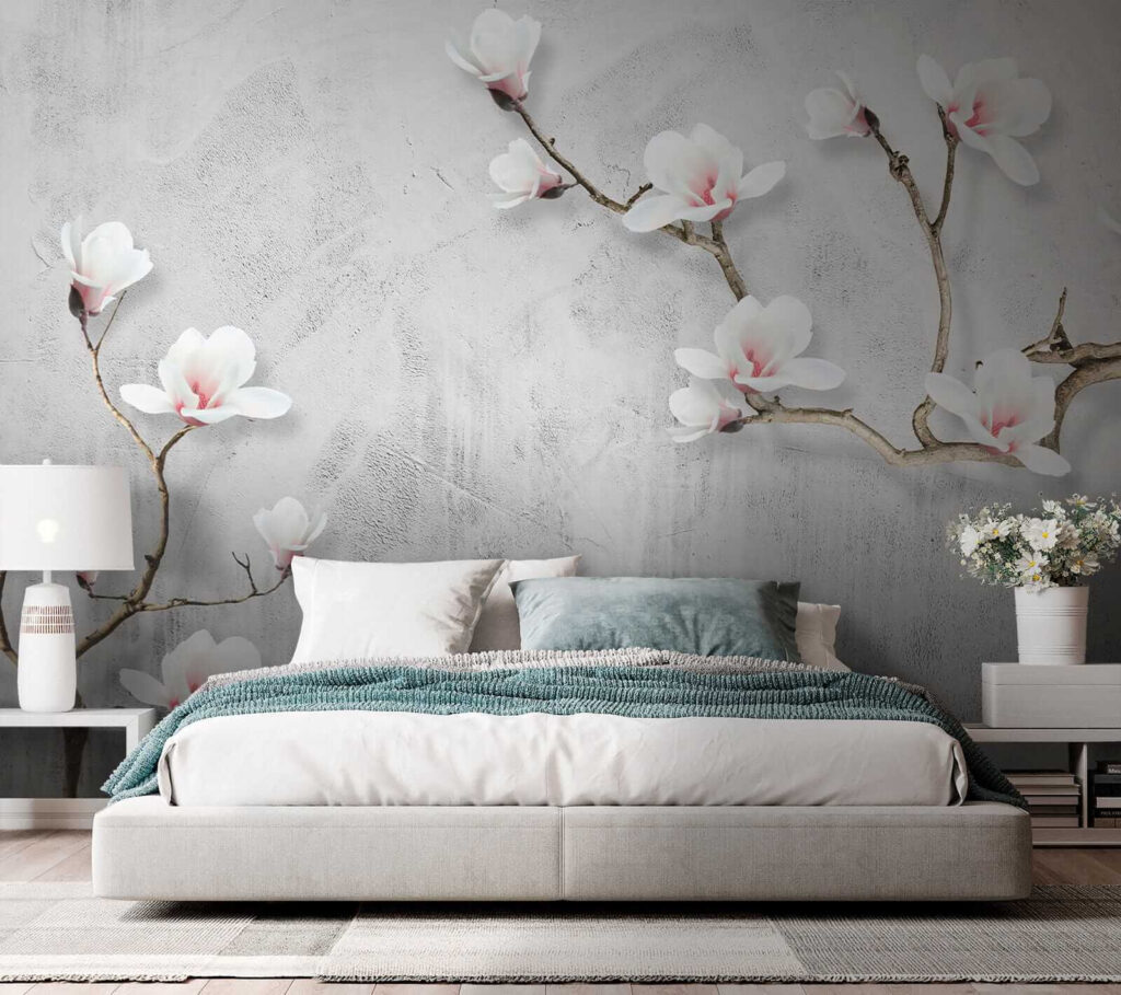 Witte bloesem op grijs — interieur 2