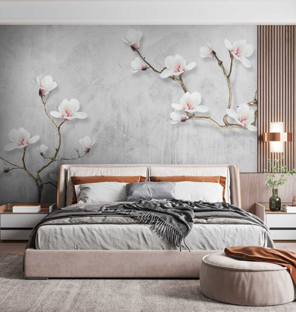 Witte bloesem op grijs — interieur 3