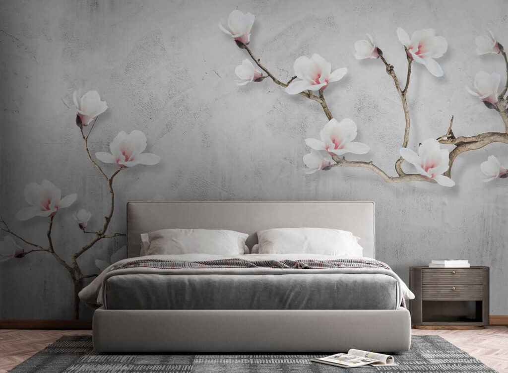 Witte bloesem op grijs — interieur 4