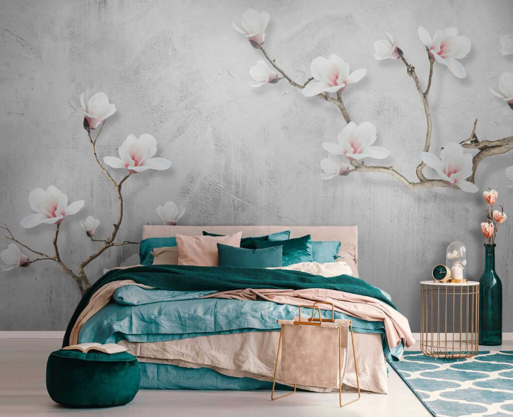 Witte bloesem op grijs — interieur 5