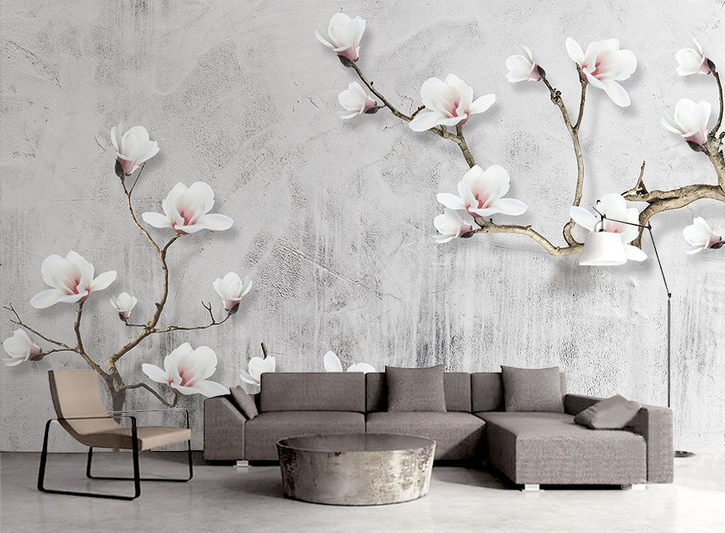 Witte bloesem op grijs — interieur 1