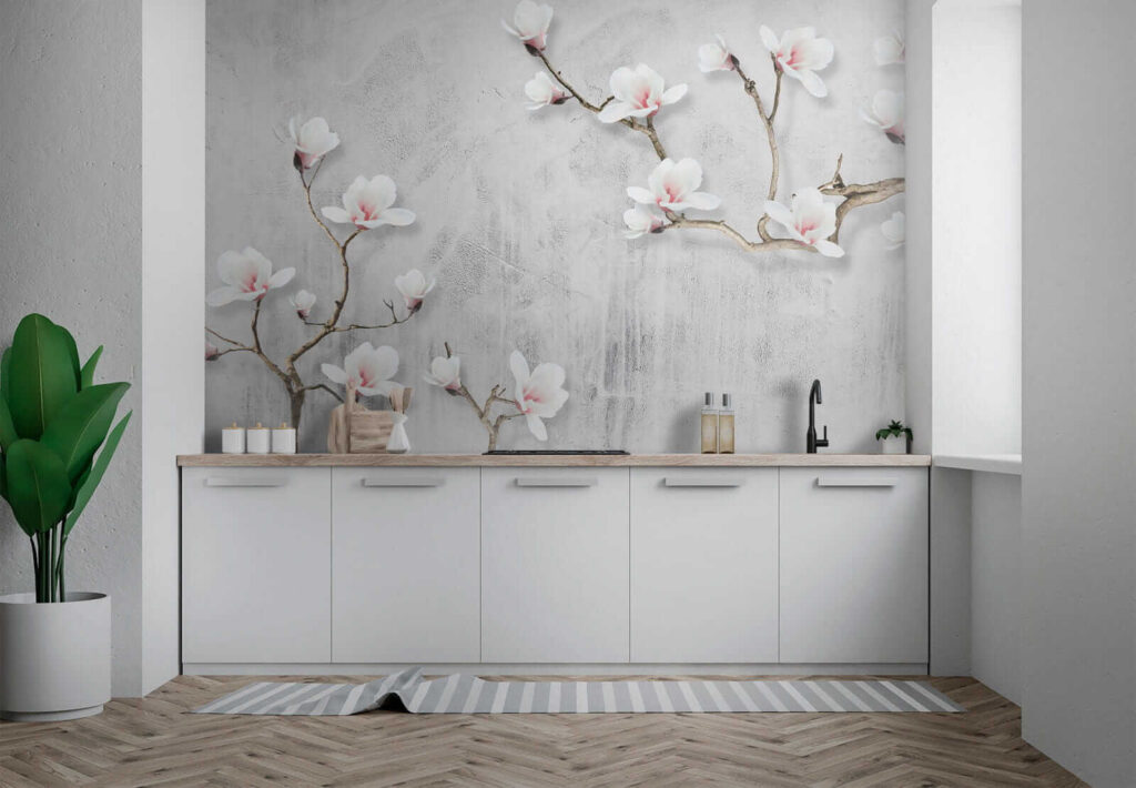Witte bloesem op grijs — interieur 7