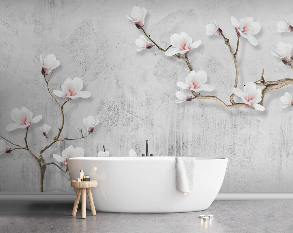 Witte bloesem op grijs — interieur 8