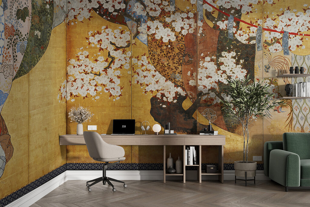 Bloesem op gouden kamerscherm — interieur 2
