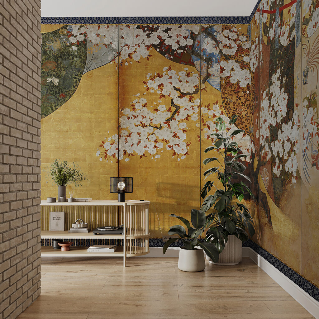 Bloesem op gouden kamerscherm — interieur 3