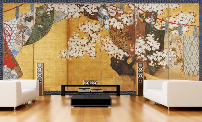 Bloesem op gouden kamerscherm — interieur 1