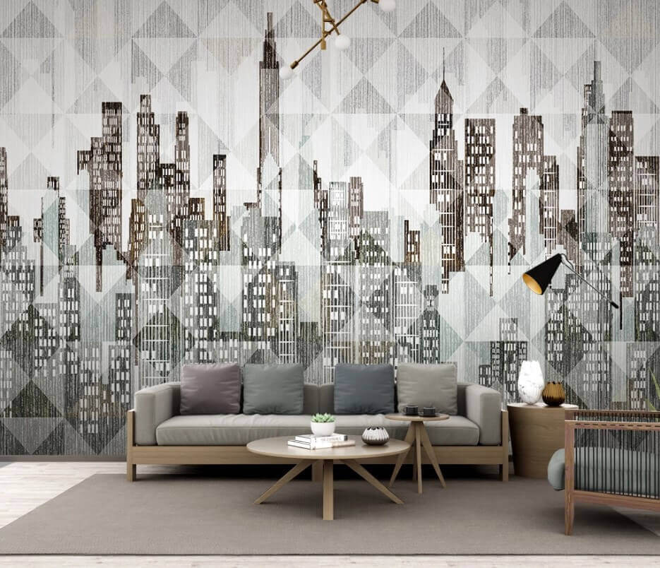 Stadsgevels tussen grijze driehoeken — interieur 1