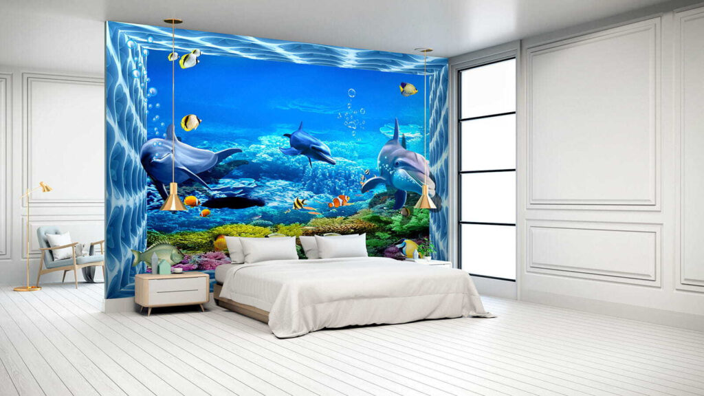 Dolfijnen achter een waterkader — interieur 2