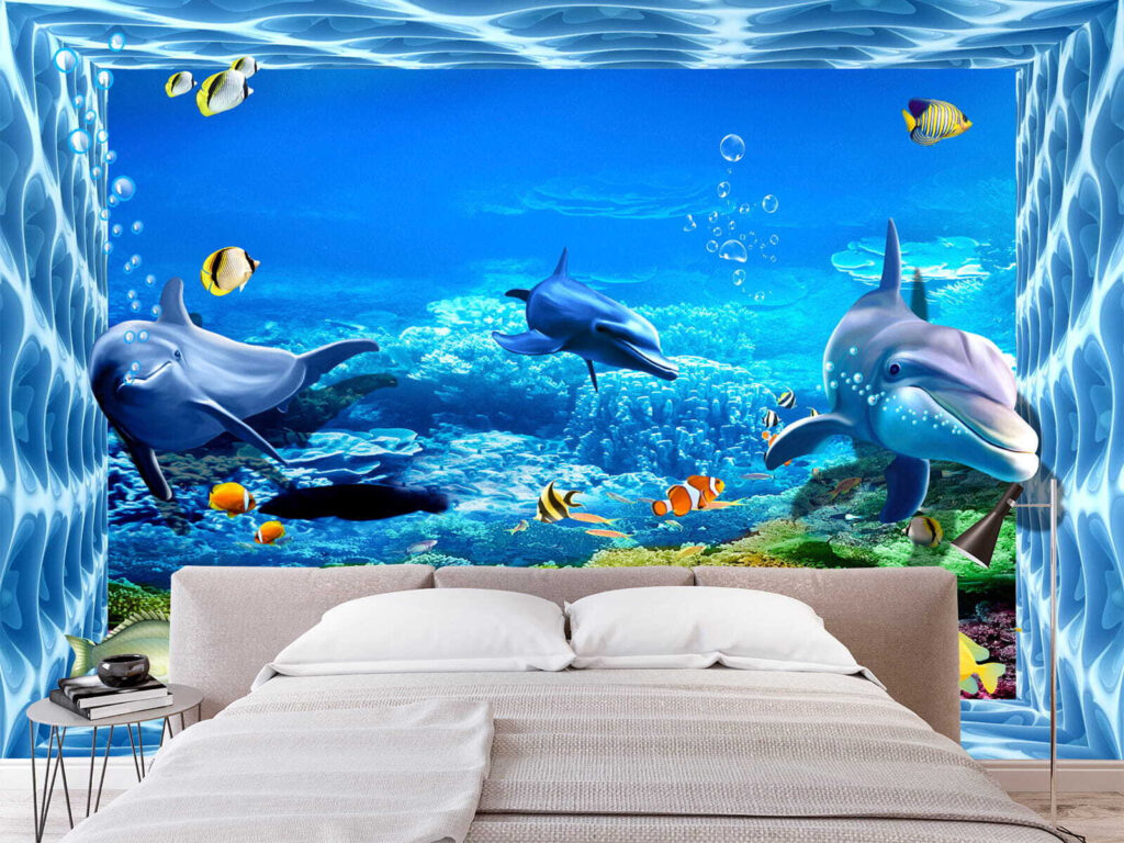 Dolfijnen achter een waterkader — interieur 3
