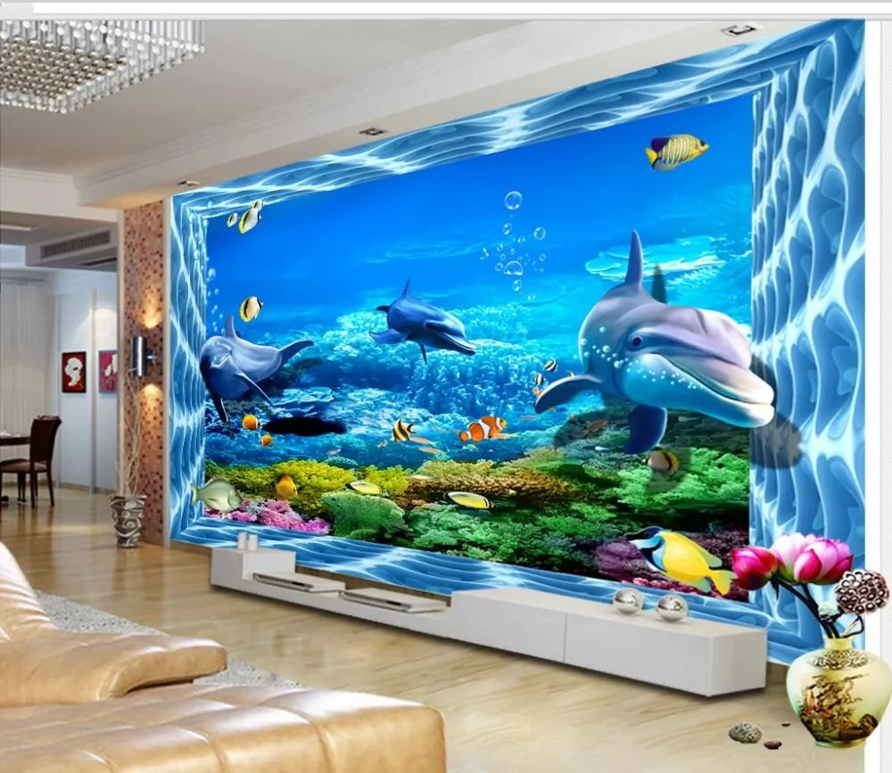 Dolfijnen achter een waterkader — interieur 1