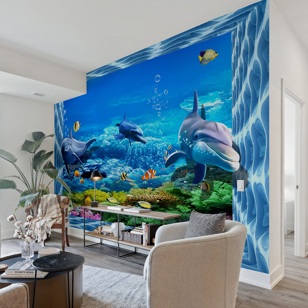 Dolfijnen achter een waterkader — interieur 6