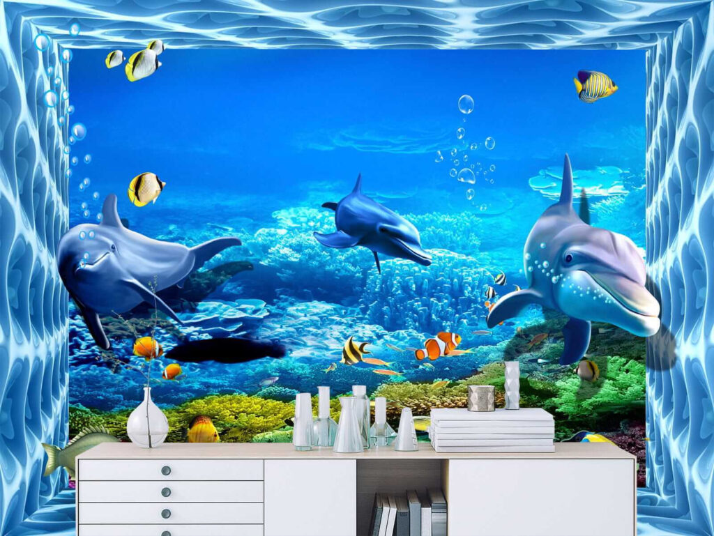 Dolfijnen achter een waterkader — interieur 4