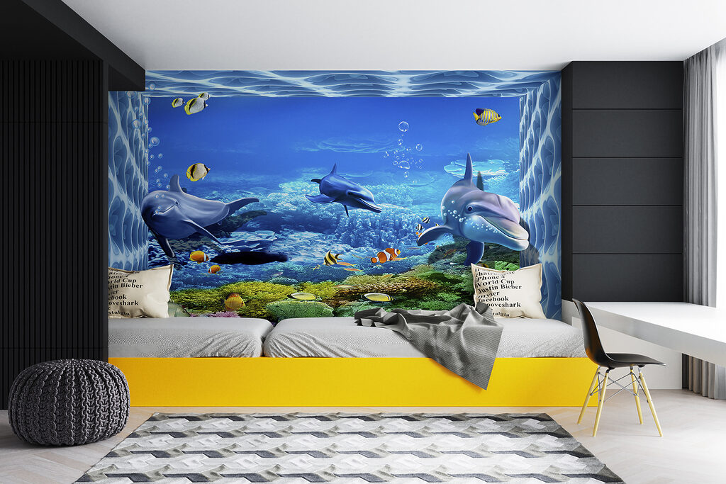 Dolfijnen achter een waterkader — interieur 7