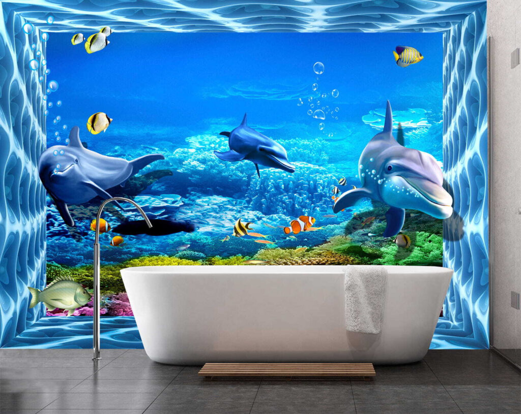 Dolfijnen achter een waterkader — interieur 5