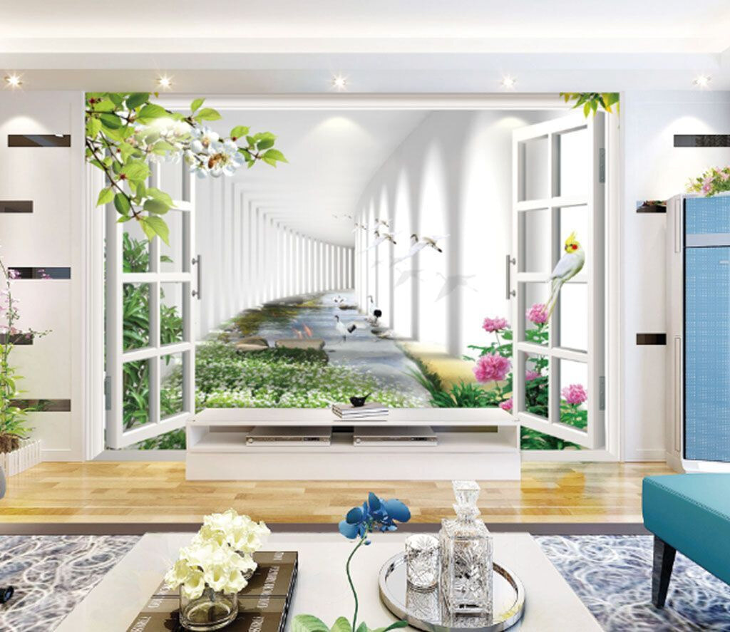 Bloementuin achter witte zuilen — interieur 1