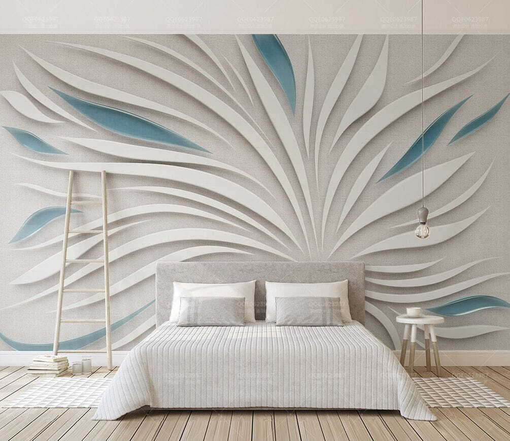 Wit en blauw ontwerp op een grijs oppervlak in een interieur