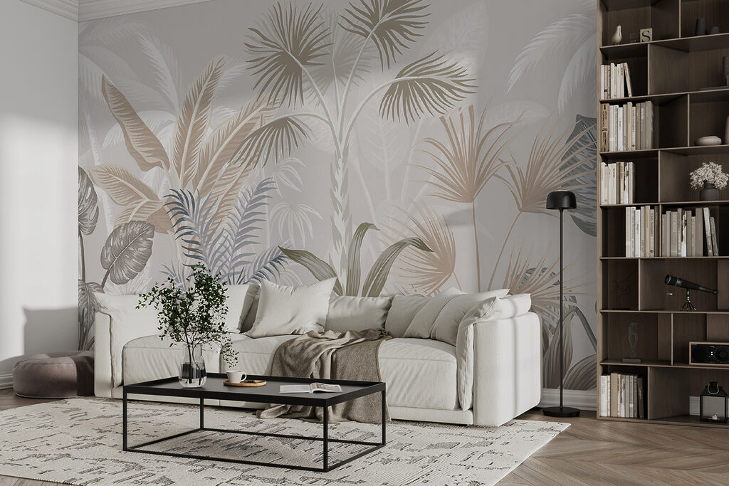Palmbladeren in bleke aardetinten — interieur 4