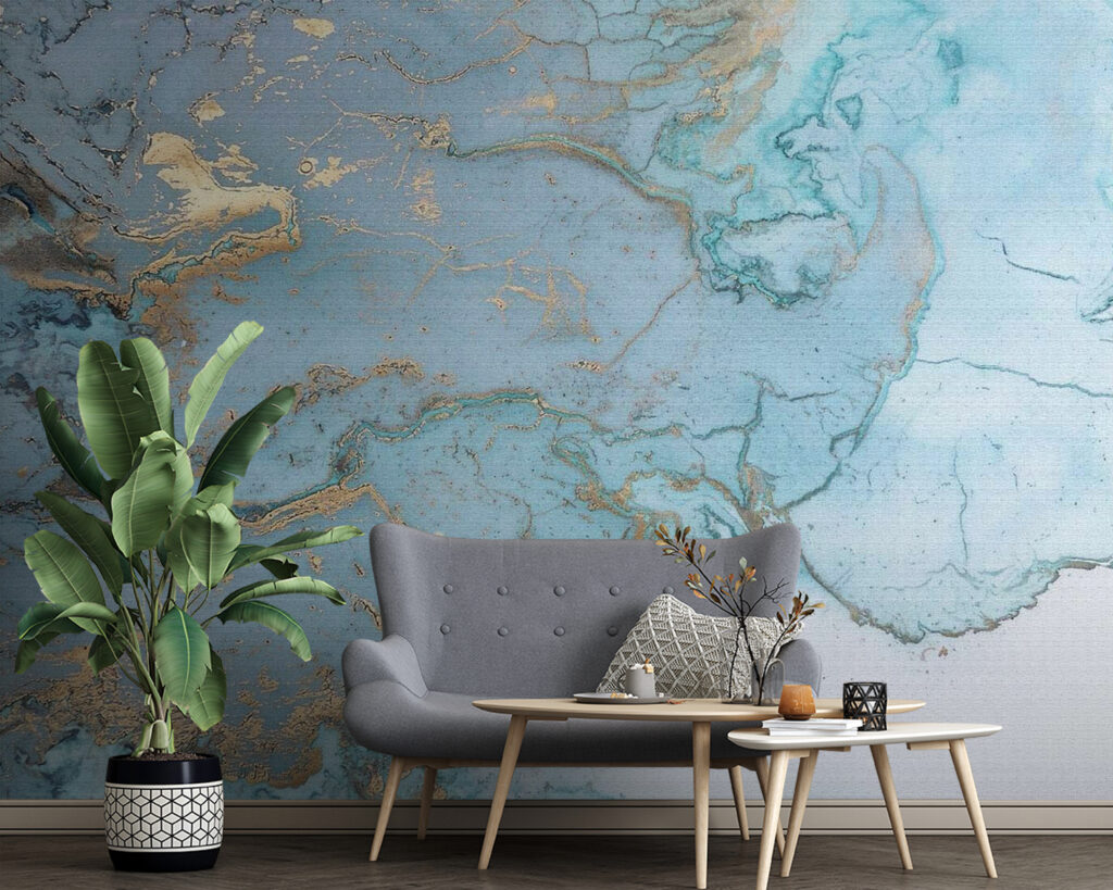 Lichtblauwe vlakken met goudaders — interieur 2