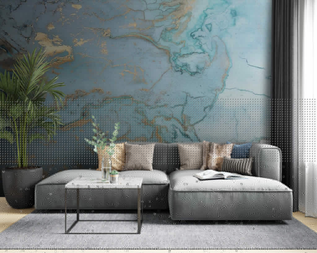 Lichtblauwe vlakken met goudaders — interieur 4