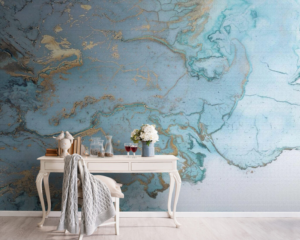 Lichtblauwe vlakken met goudaders — interieur 3