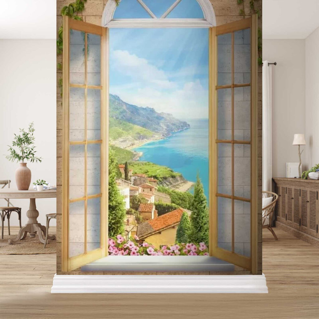 Bergmeer door een boograam — interieur 1