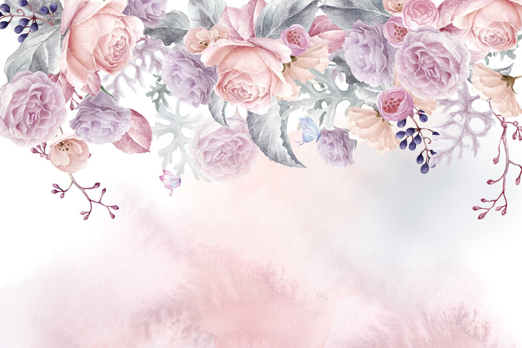 Rozen langs roze verfnevel — volledig ontwerp