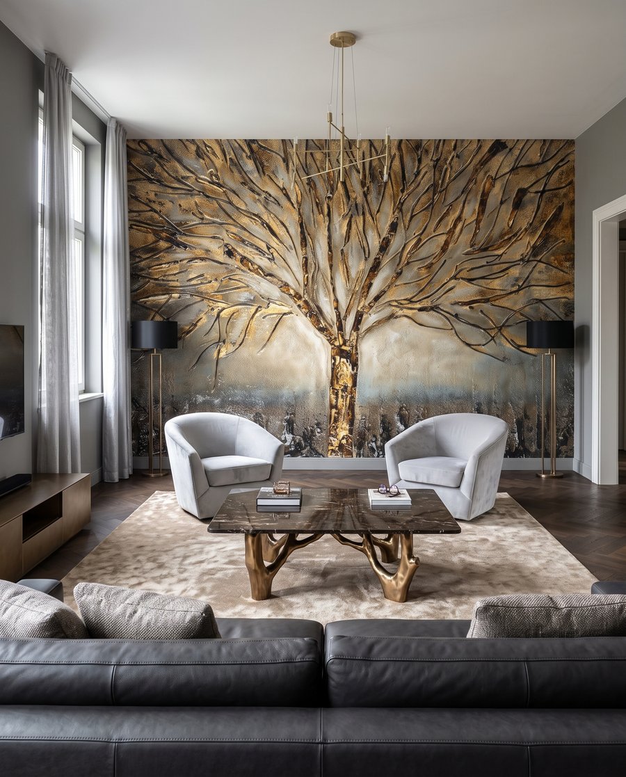 Boom met gouden contouren in een interieur