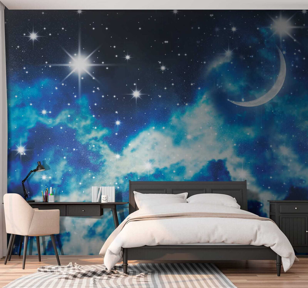 Maansikkel in blauwe sterrenwolken — interieur 2