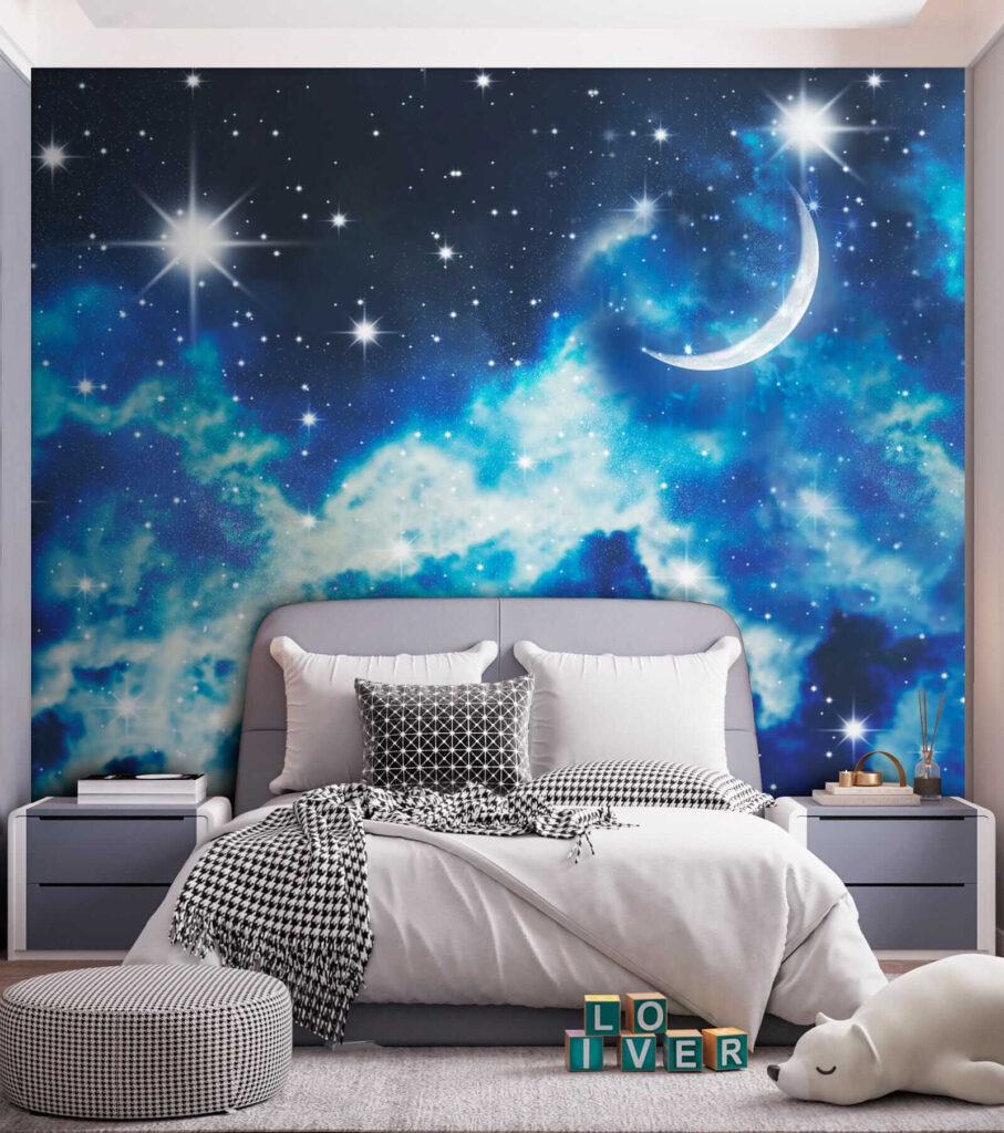 Maansikkel in blauwe sterrenwolken — interieur 3