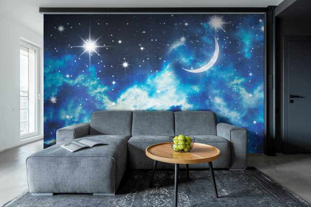 Maansikkel in blauwe sterrenwolken — interieur 4