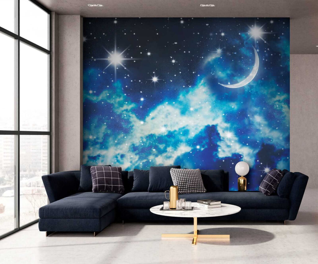 Maansikkel in blauwe sterrenwolken — interieur 6