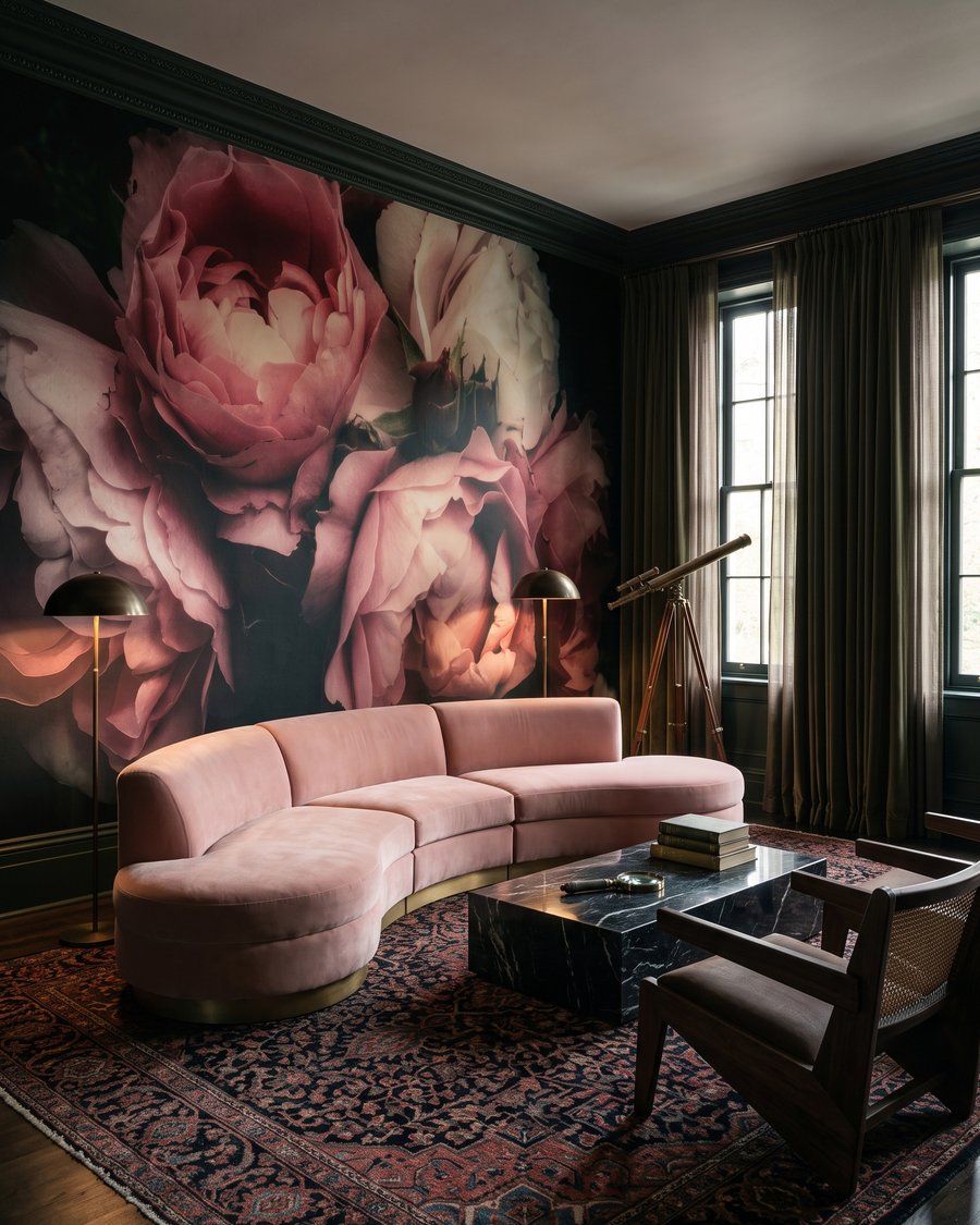Pioenrozen in oudroze schaduw in een interieur