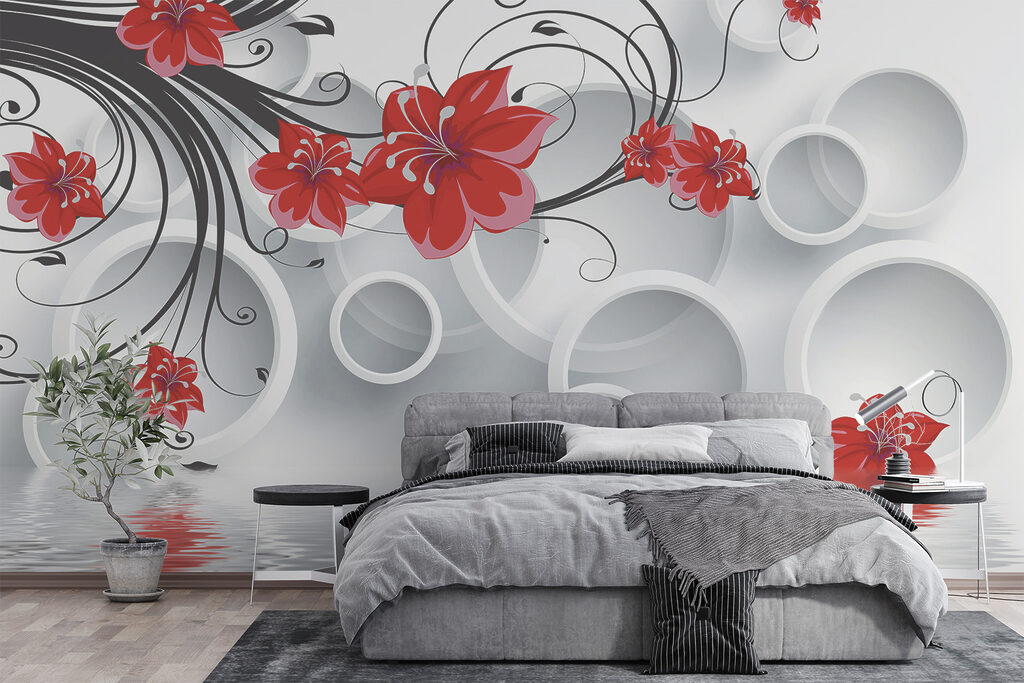 Rode bloemen boven waterkringen — interieur 3