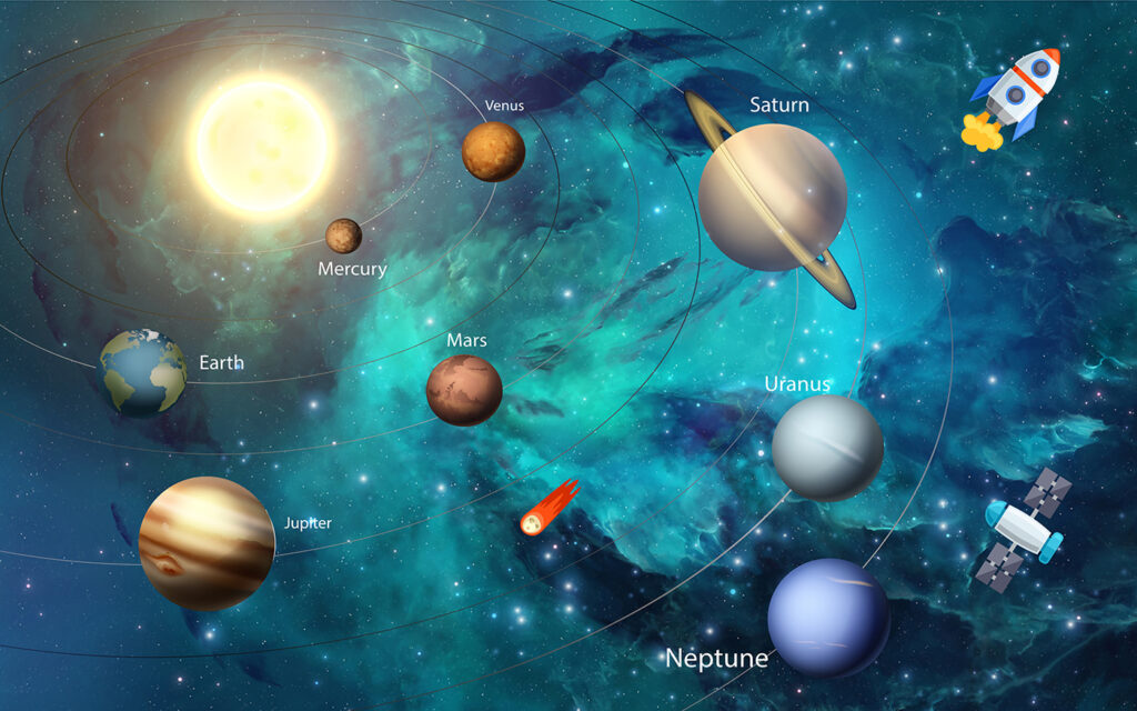 Planeten tussen raketten — volledig ontwerp