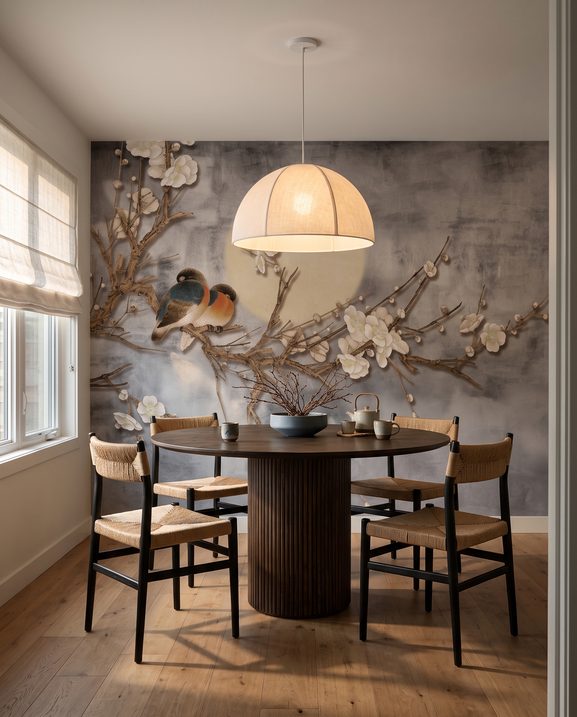 Vogels onder de maan in een interieur