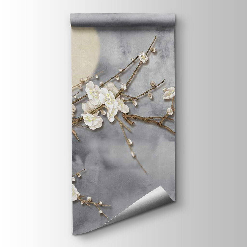 Vogel op een tak met witte bloemen — productweergave