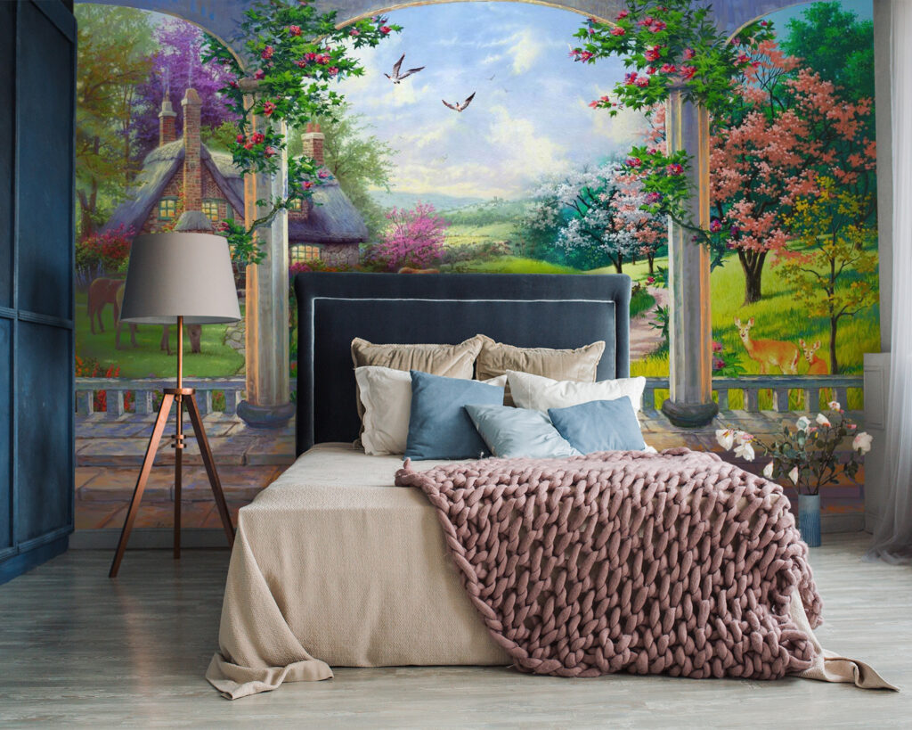 Bloementerras met grazende paarden — interieur 2
